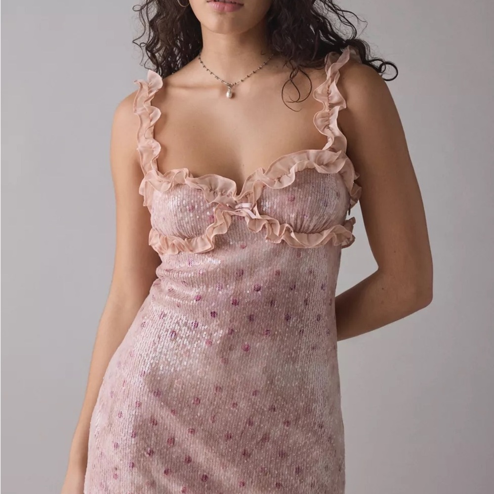 For Love & Lemons Sophia Ruffle Trim Sequin Mini Dress
